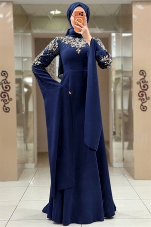 Nihan Tesettür Abiye Lacivert