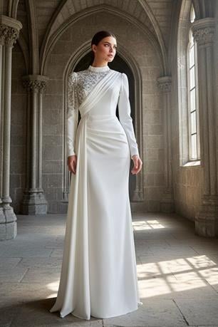 Nil Tesettür Abiye Beyaz