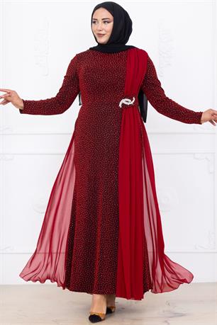 Nil Tesettür Abiye Bordo