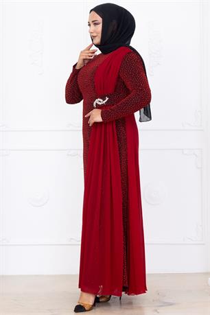 Nil Tesettür Abiye Bordo