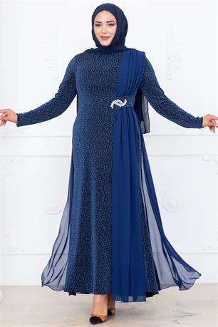 Nil Tesettür Abiye İndigo