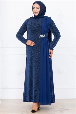 Nil Tesettür Abiye İndigo