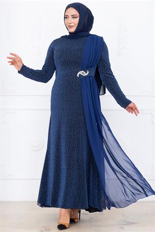 Nil Tesettür Abiye İndigo