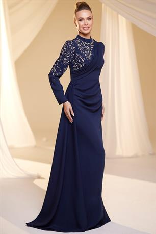 Nil Tesettür Abiye Lacivert