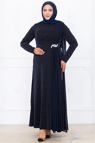 Nil Tesettür Abiye Lacivert