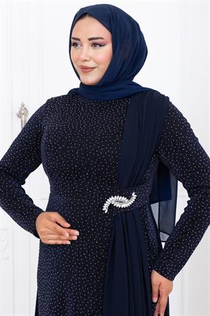 Nil Tesettür Abiye Lacivert
