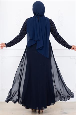 Nil Tesettür Abiye Lacivert