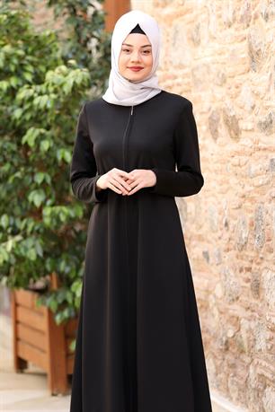 Nisa Fermuarlı Ferace Siyah