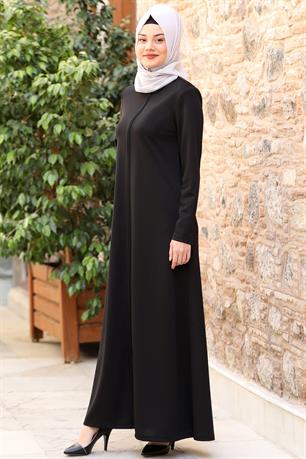 Nisa Fermuarlı Ferace Siyah