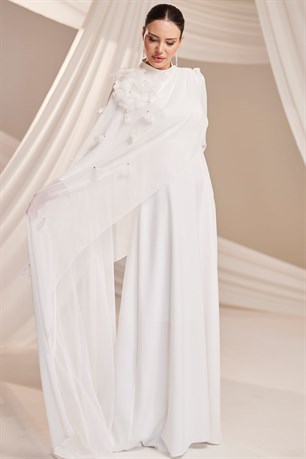 Nisa Tesettür Abiye Beyaz