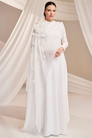 Nisa Tesettür Abiye Beyaz