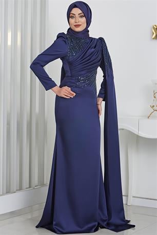 Noura Tesettür Abiye Lacivert