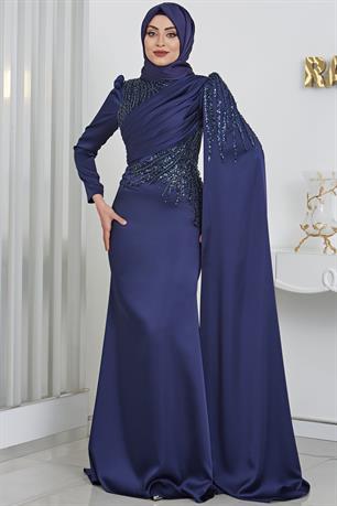 Noura Tesettür Abiye Lacivert