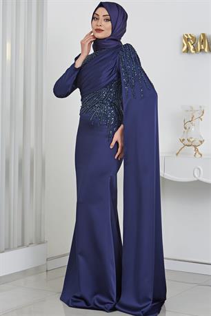 Noura Tesettür Abiye Lacivert
