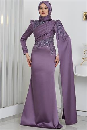 Noura Tesettür Abiye Lavanta