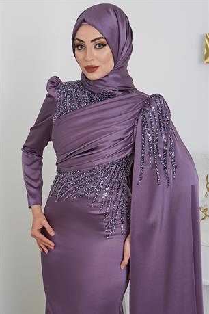 Noura Tesettür Abiye Lavanta