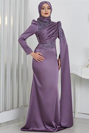 Noura Tesettür Abiye Lavanta