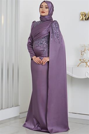 Noura Tesettür Abiye Lavanta