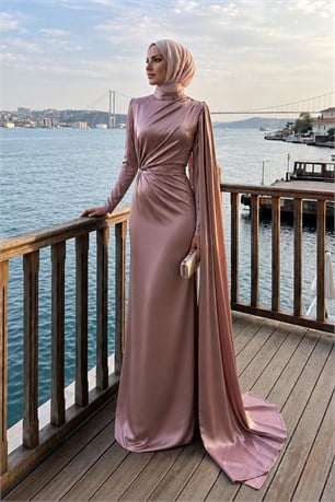 Nur Saten Tesettür Abiye Gül Kurusu