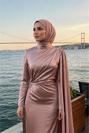 Nur Saten Tesettür Abiye Gül Kurusu