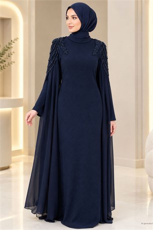 Nurşah Tesettür Abiye Lacivert