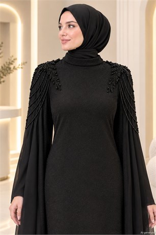Nurşah Tesettür Abiye Siyah