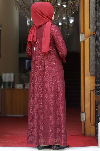 Papatya Tesettür Abiye Bordo