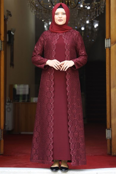 Papatya Tesettür Abiye Bordo