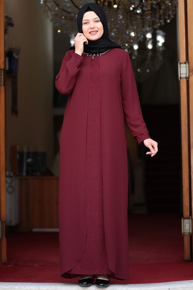 Parıltı Tesettür Abiye Bordo
