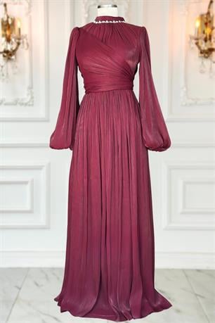 Pelin Tesettür Abiye Bordo