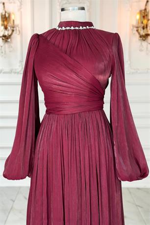 Pelin Tesettür Abiye Bordo