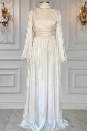 Pelin Tesettür Abiye Krem