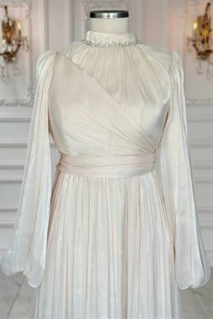 Pelin Tesettür Abiye Krem