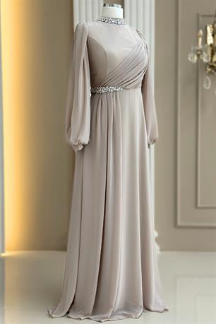 Peri Tesettür Abiye Bej