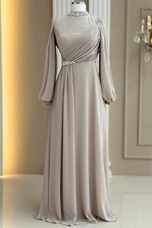 Peri Tesettür Abiye Bej