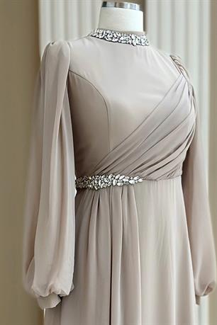 Peri Tesettür Abiye Bej