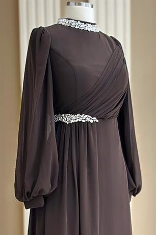 Peri Tesettür Abiye Kahve