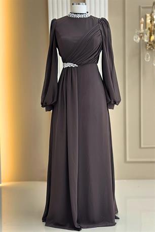 Peri Tesettür Abiye Kahve