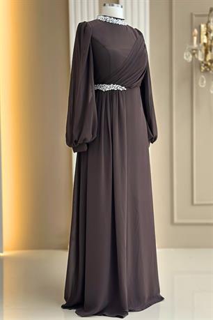 Peri Tesettür Abiye Kahve