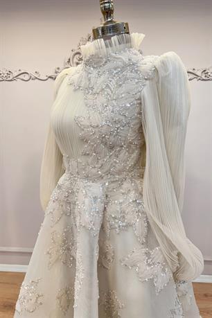 Piliseli Fiona Tesettür Abiye Krem