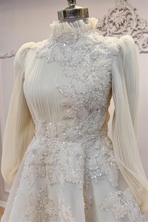 Piliseli Fiona Tesettür Abiye Krem