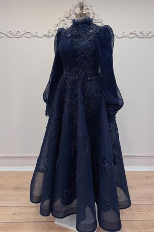 Piliseli Fiona Tesettür Abiye Lacivert