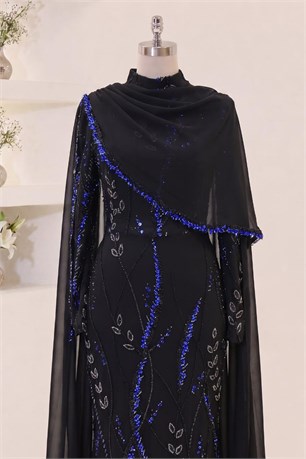 Pınar Tesettür Abiye Siyah Mavi