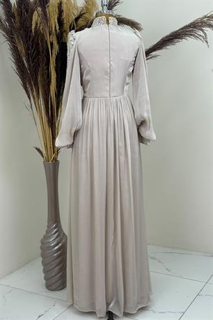 Rengin Tesettür Abiye Bej