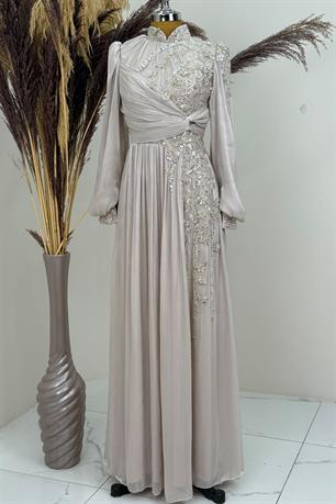 Rengin Tesettür Abiye Bej