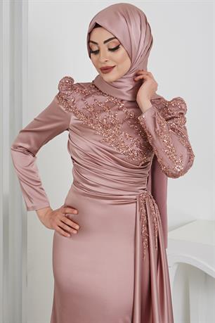 Rosa Tesettür Abiye Bakır