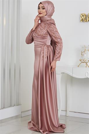 Rosa Tesettür Abiye Bakır