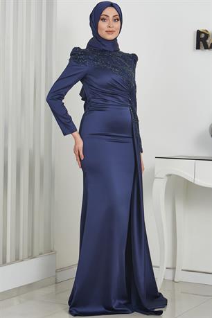 Rosa Tesettür Abiye Lacivert