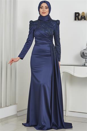 Rosa Tesettür Abiye Lacivert