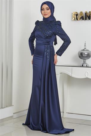Rosa Tesettür Abiye Lacivert
